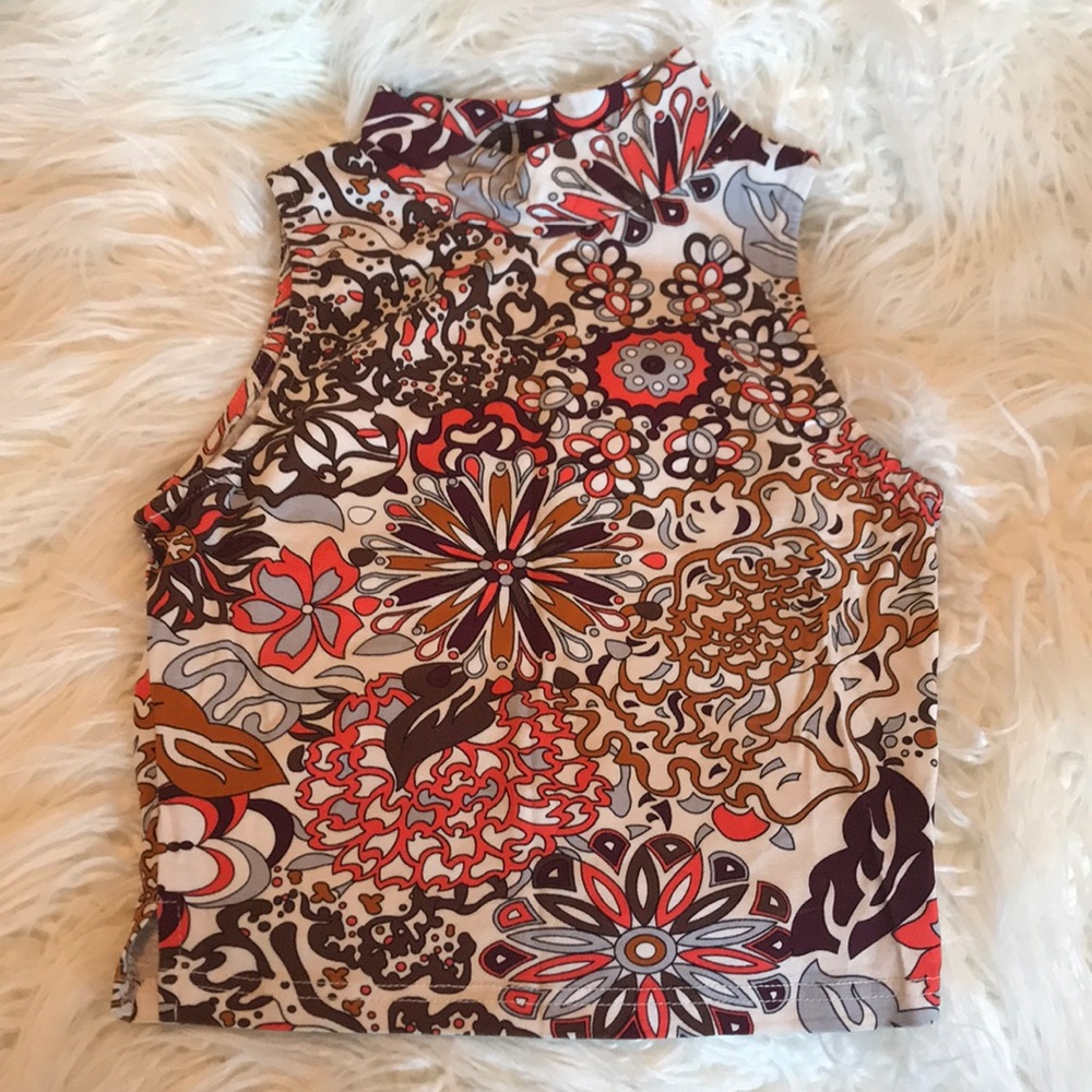 Mock Turtle Neck Cropped Patterned Tank